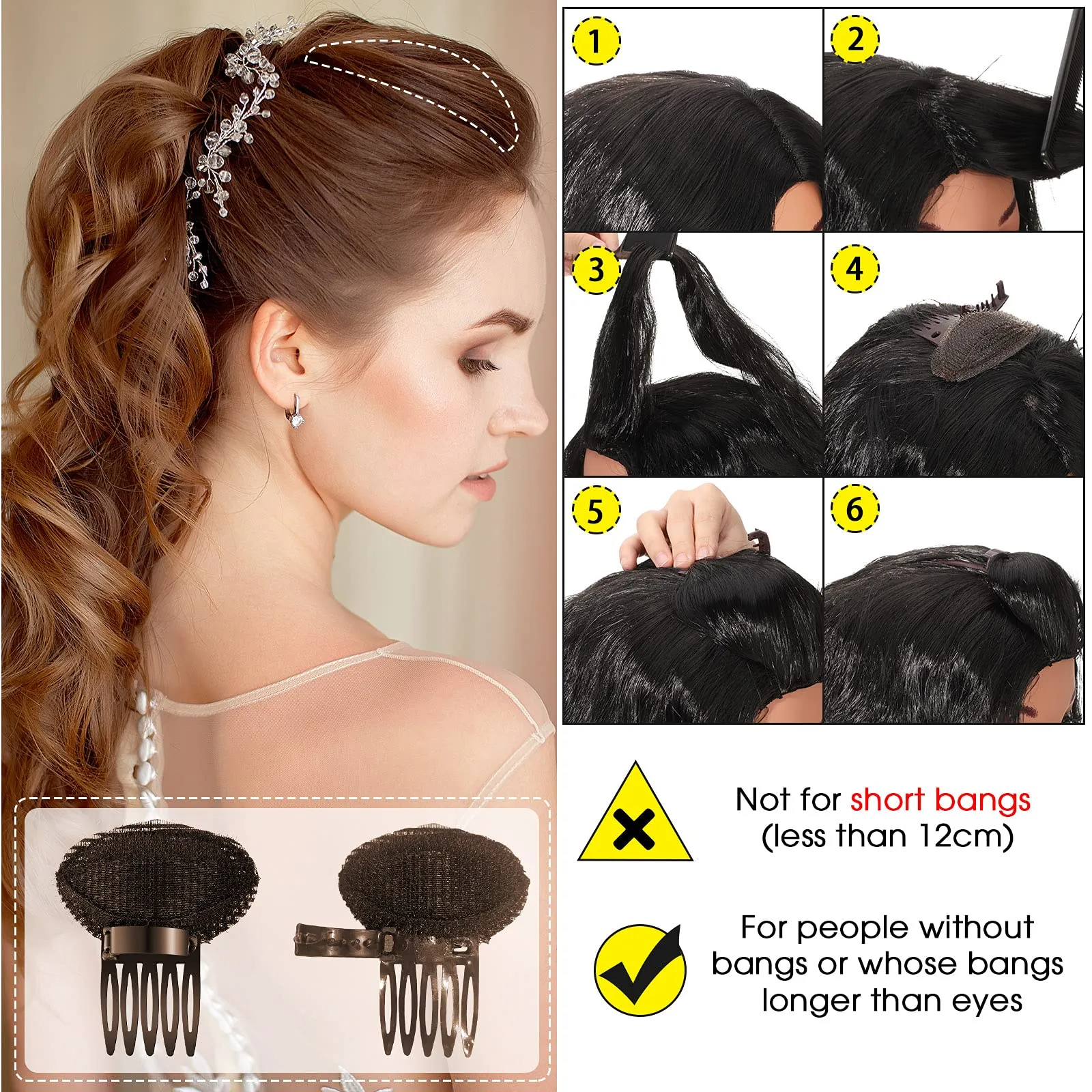 12 Pieces Hair Base Sponge Invisible Hair Clip Comb Bump It Up Volume Tool False Hair Pads Hair Bump Styling Insert Tool Hair Extensions Accessories (Black, Coffee, Dark Brown)