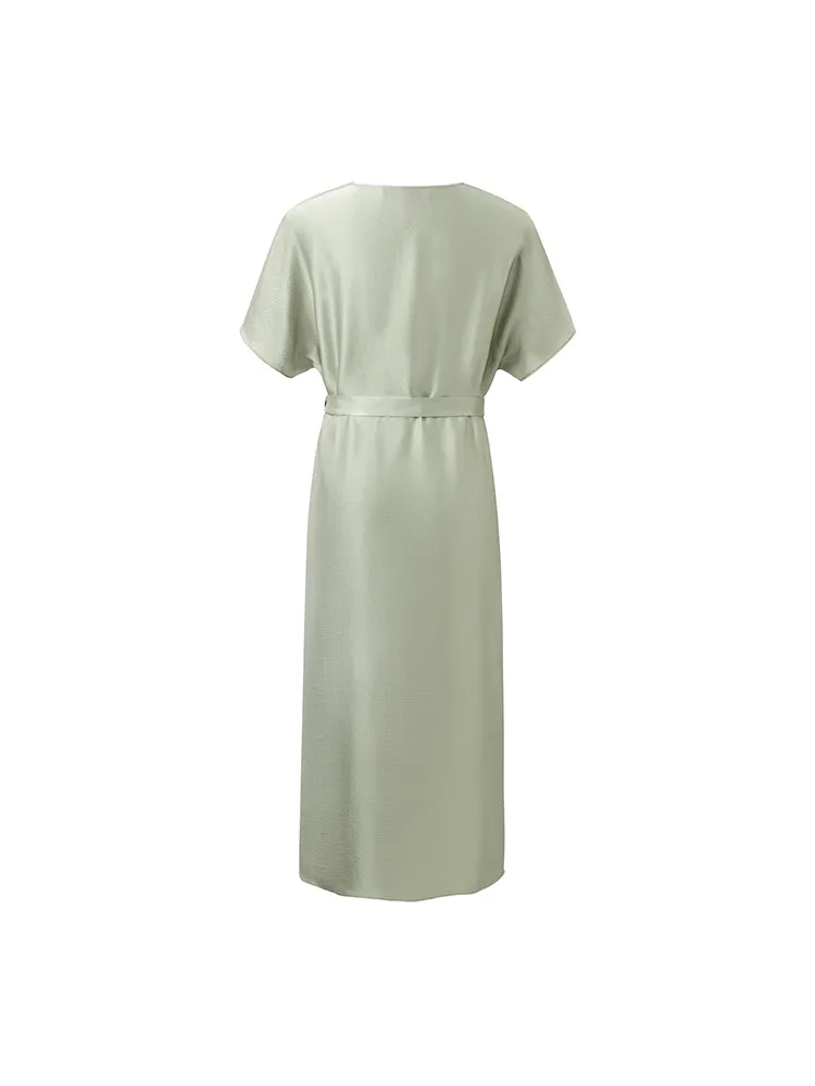 19 Momme Mulberry Silk V-Neck Women Midi Dress With Belt