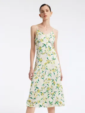 19 Momme Stretch Silk Floral Spaghetti Strap Midi Dress