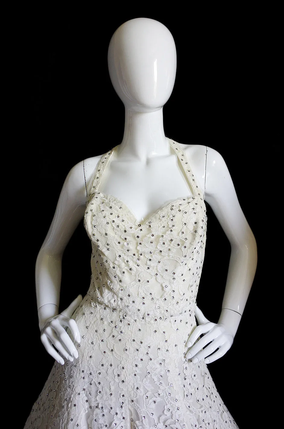 1950s Edith Small Lace Rhinestone Dress