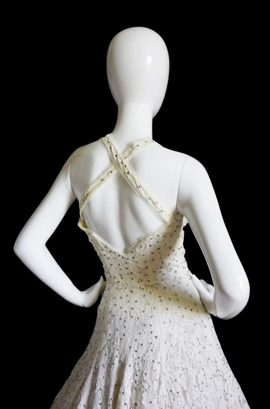 1950s Edith Small Lace Rhinestone Dress