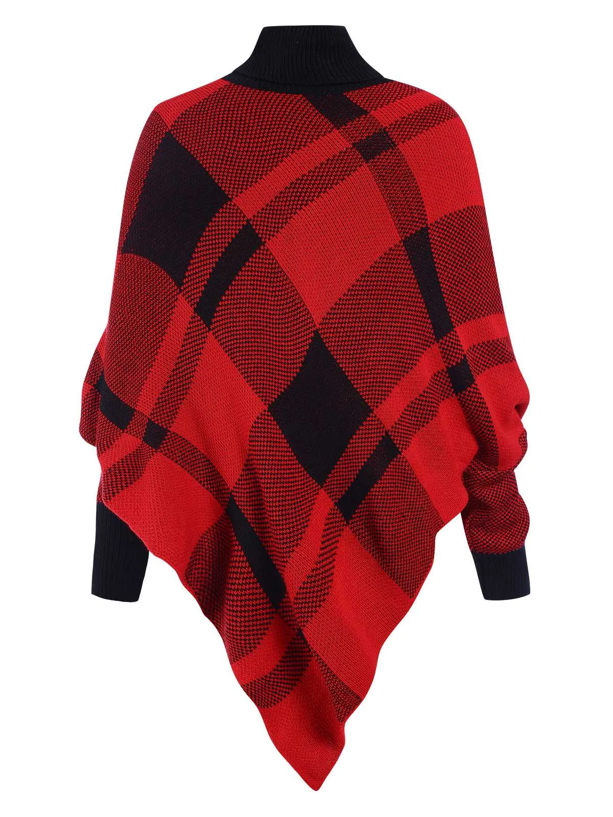 1950s Mock Neck Plaid Knit Poncho Sweater