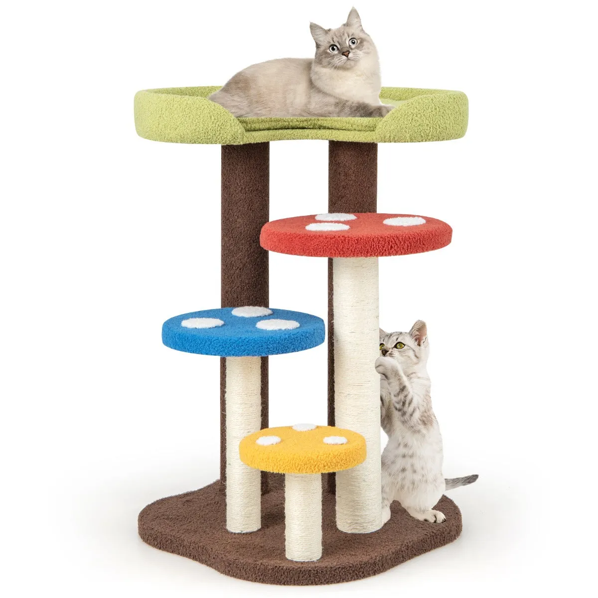 3-In-1 Cat Tree with 3 Full-Wrapped Sisal Posts and Removable Mat & Platforms-Multicolor