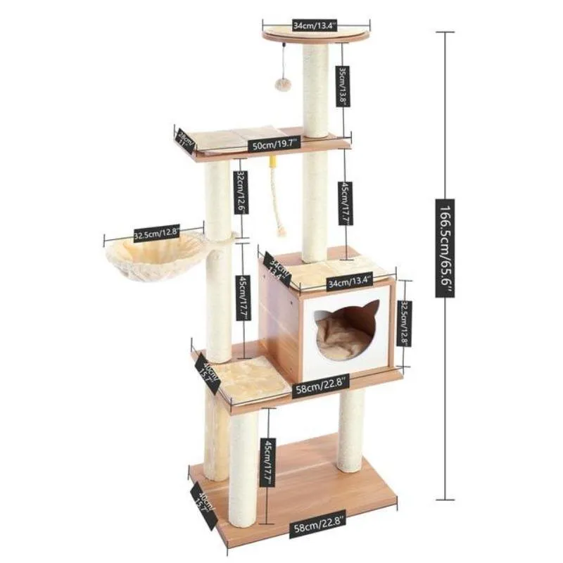 6 Level Modern Cat Tower 5.46 ft Sisal Scratcher Posts Soft Hammock Removable Mats Cat Furniture