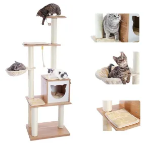 6 Level Modern Cat Tower 5.46 ft Sisal Scratcher Posts Soft Hammock Removable Mats Cat Furniture