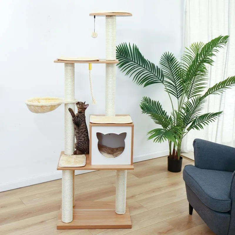 6 Level Modern Cat Tower 5.46 ft Sisal Scratcher Posts Soft Hammock Removable Mats Cat Furniture