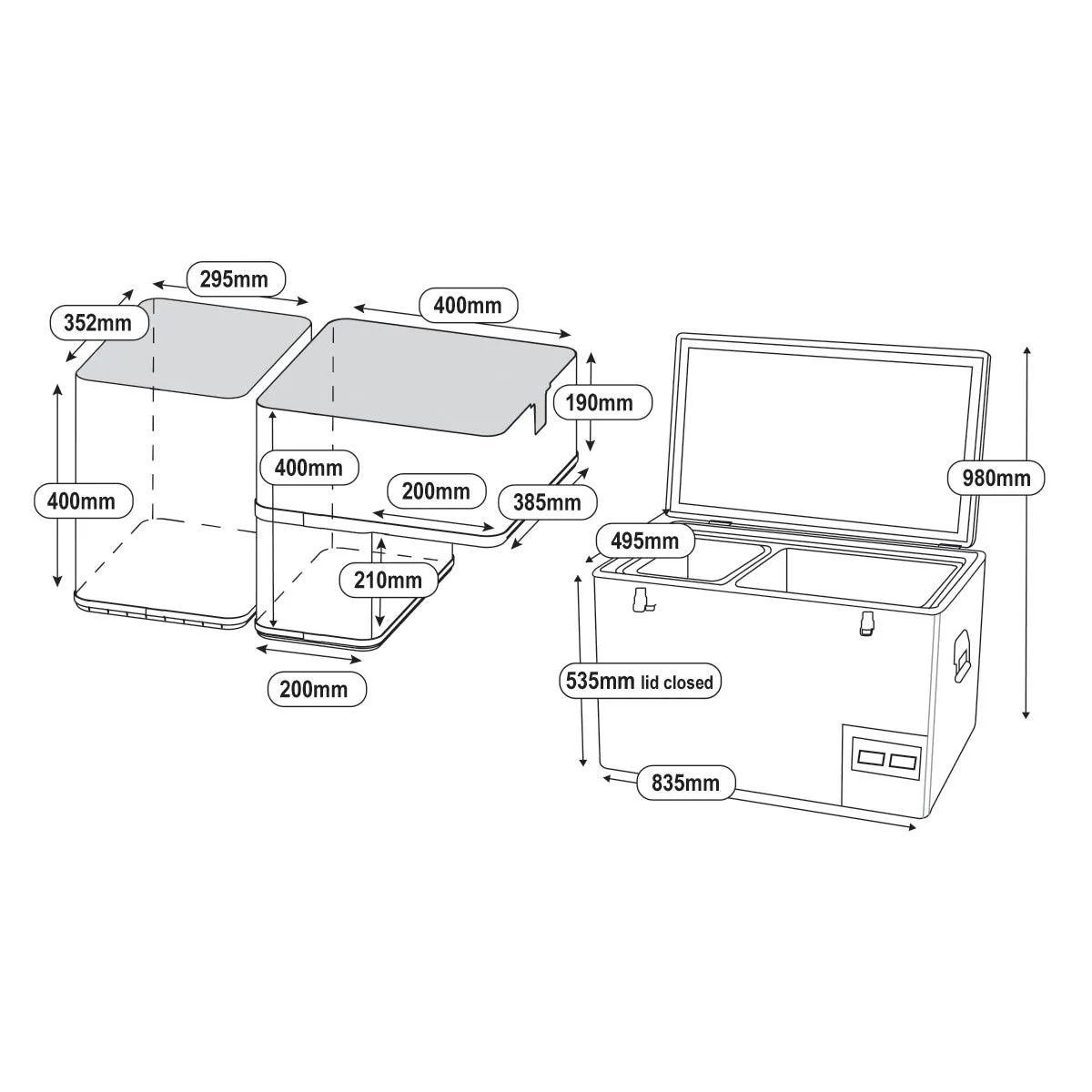 90 litre Car Fridge Freezer Twin Bin by National Luna