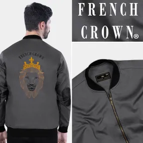 Abbey Gray Lion Embroidered Premium Cotton Bomber Jacket