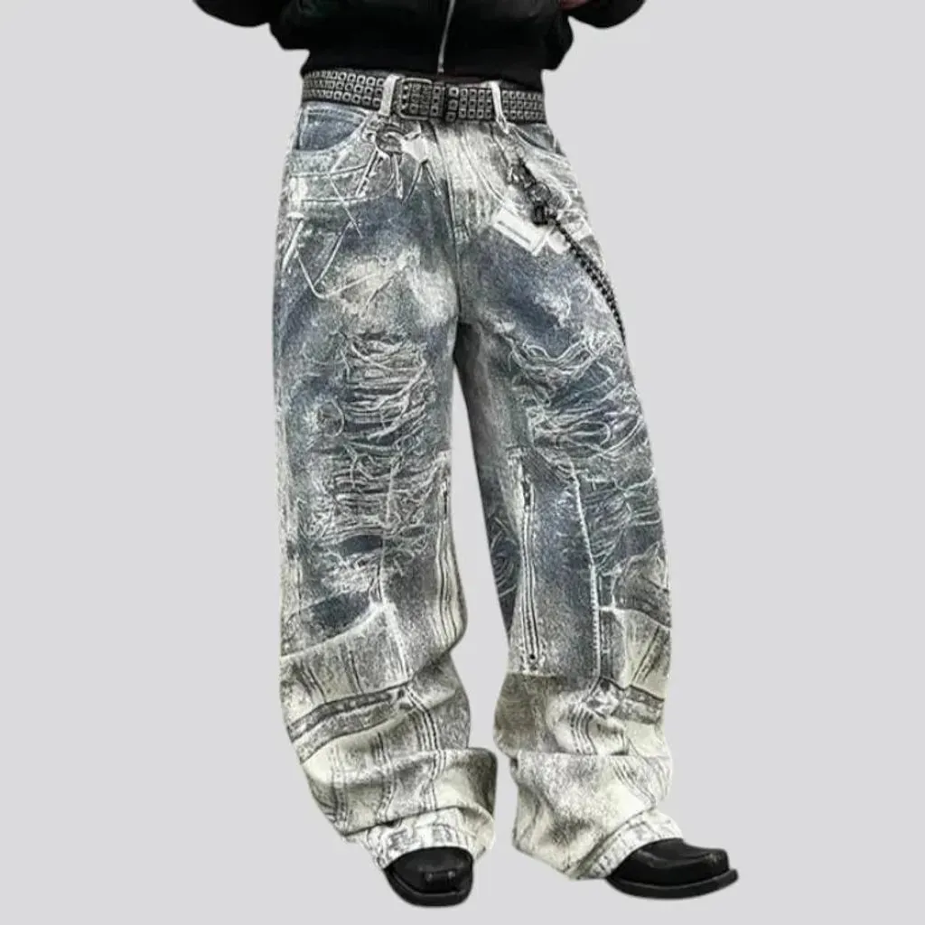 Abraded stonewashed grunge men's jeans