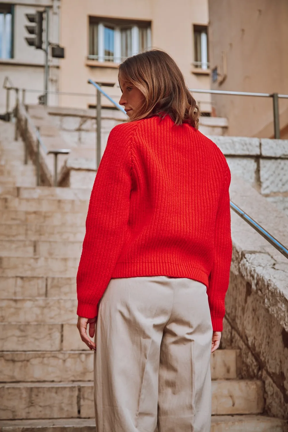 ANNA V-Neck Cardigan in Merino Wool - Red