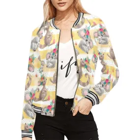 Australian Animals Candy stripe Koala Kangaroo Bomber Jacket for Women