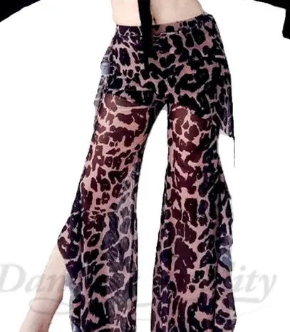 Belly Dance Practice Costume Set for Women Modal Double Bow Tie Top Black Rice Leopard Pattern Mesh Lace Pants