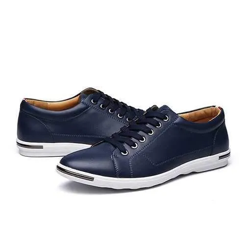 Big Size Men Leather Casual Lace Up Athletic Shoes