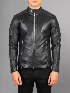 Black Cafe Racer Motorcycle Leather Jacket