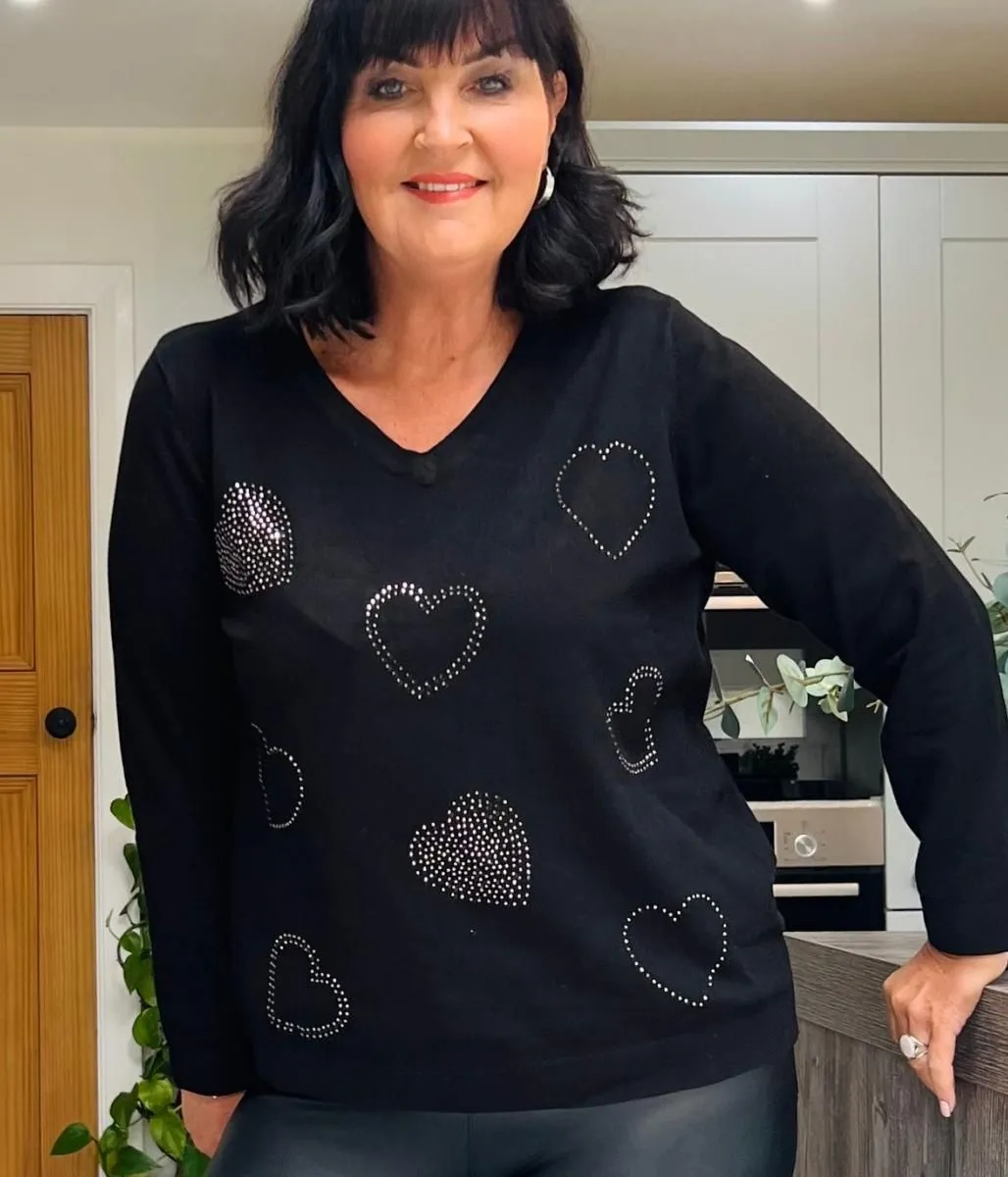 Black Diamante Heart Jumper