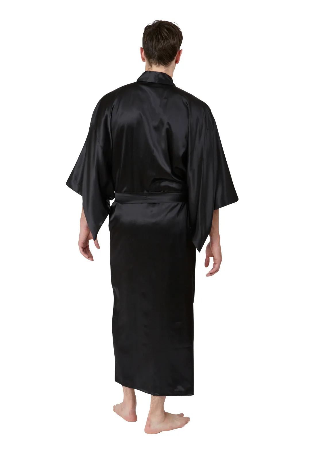 Black Fortune Mens Long Poly Satin Kimono