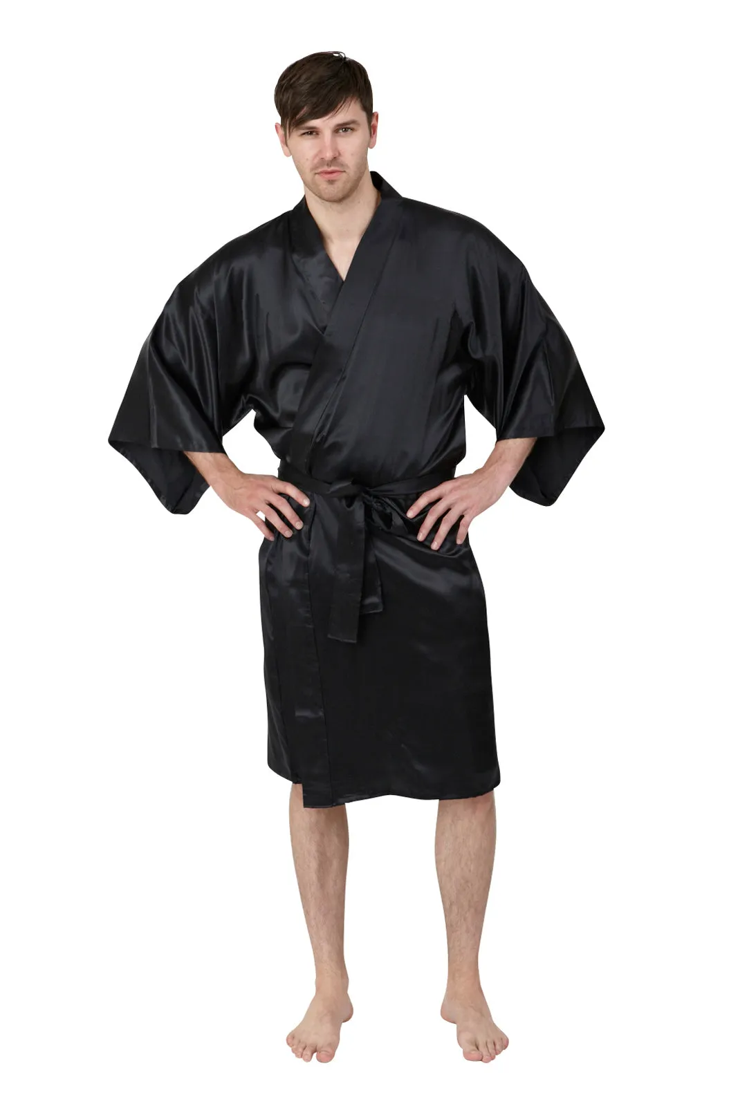 Black Fortune Mens Short Satin Kimono