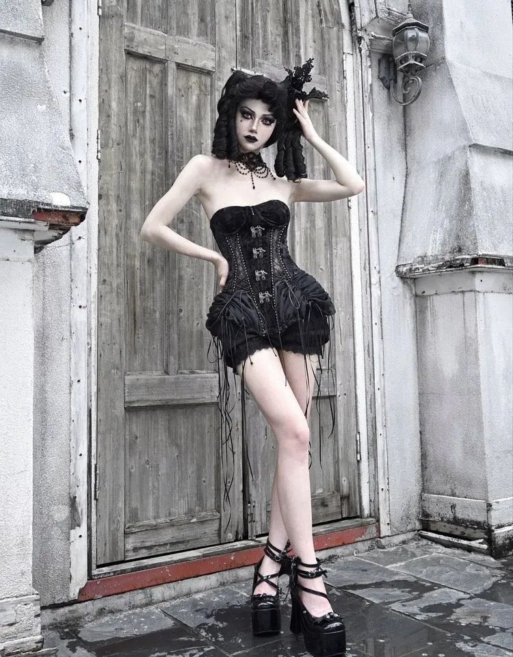 [Blood Supply]Alice Dark Gothic Corset and Lace-up Set (Black)