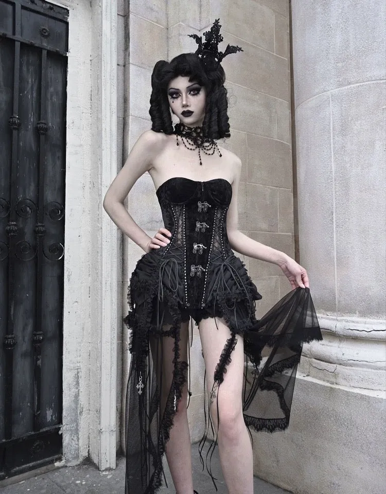 [Blood Supply]Alice Dark Gothic Corset and Lace-up Set (Black)