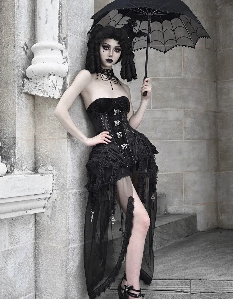 [Blood Supply]Alice Dark Gothic Corset and Lace-up Set (Black)