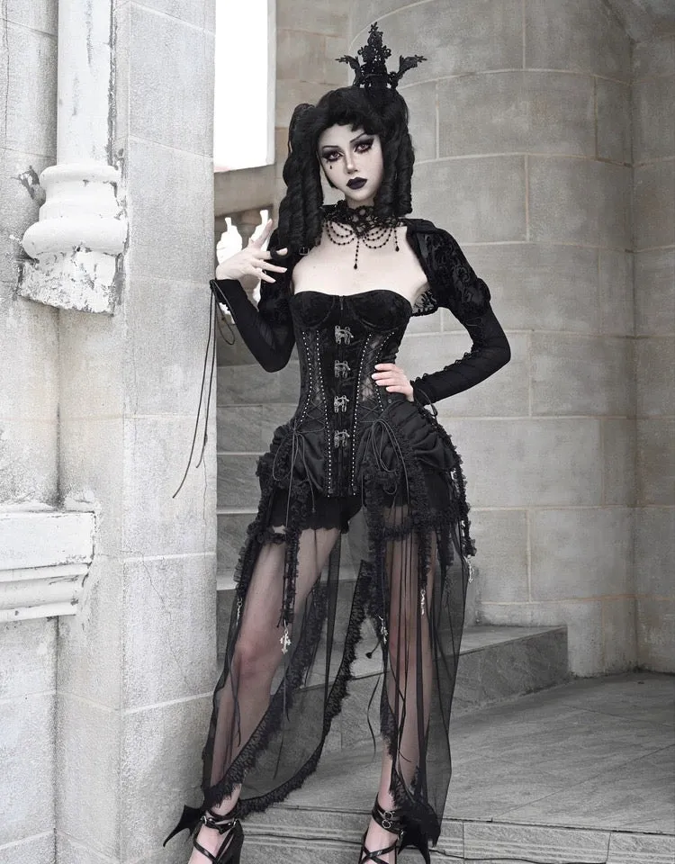 [Blood Supply]Alice Dark Gothic Corset and Lace-up Set (Black)