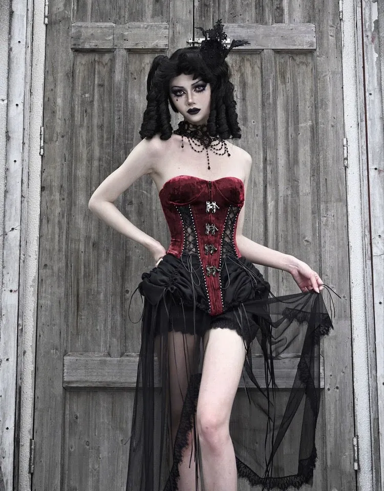 [Blood Supply]Halloween Alice Dark Gothic Corset and Lace-up Set (Red)