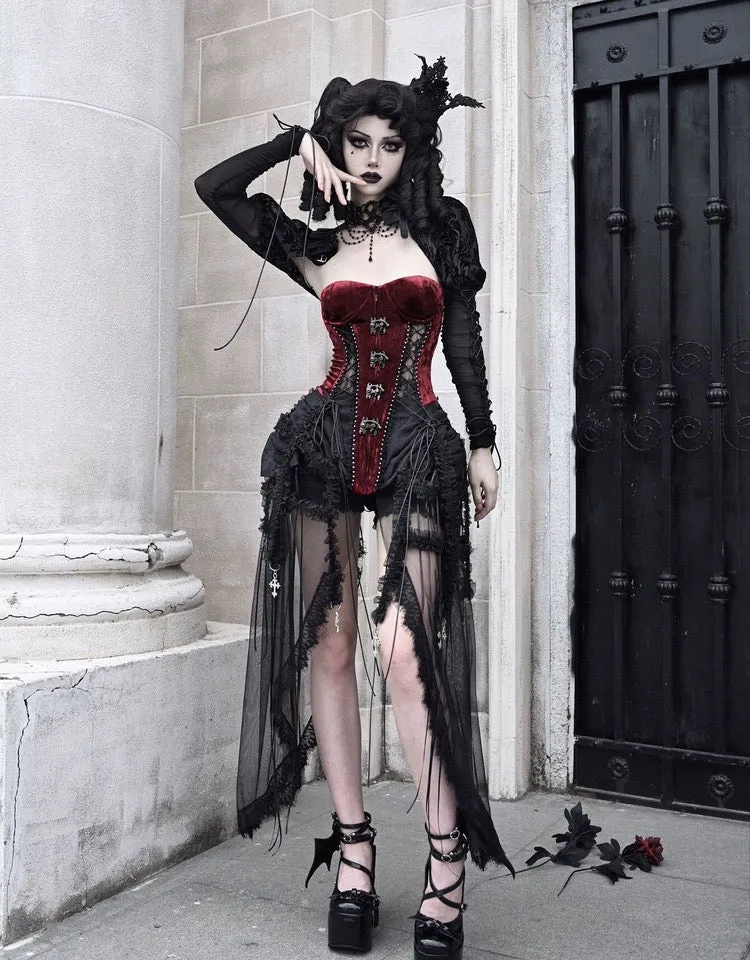 [Blood Supply]Halloween Alice Dark Gothic Corset and Lace-up Set (Red)