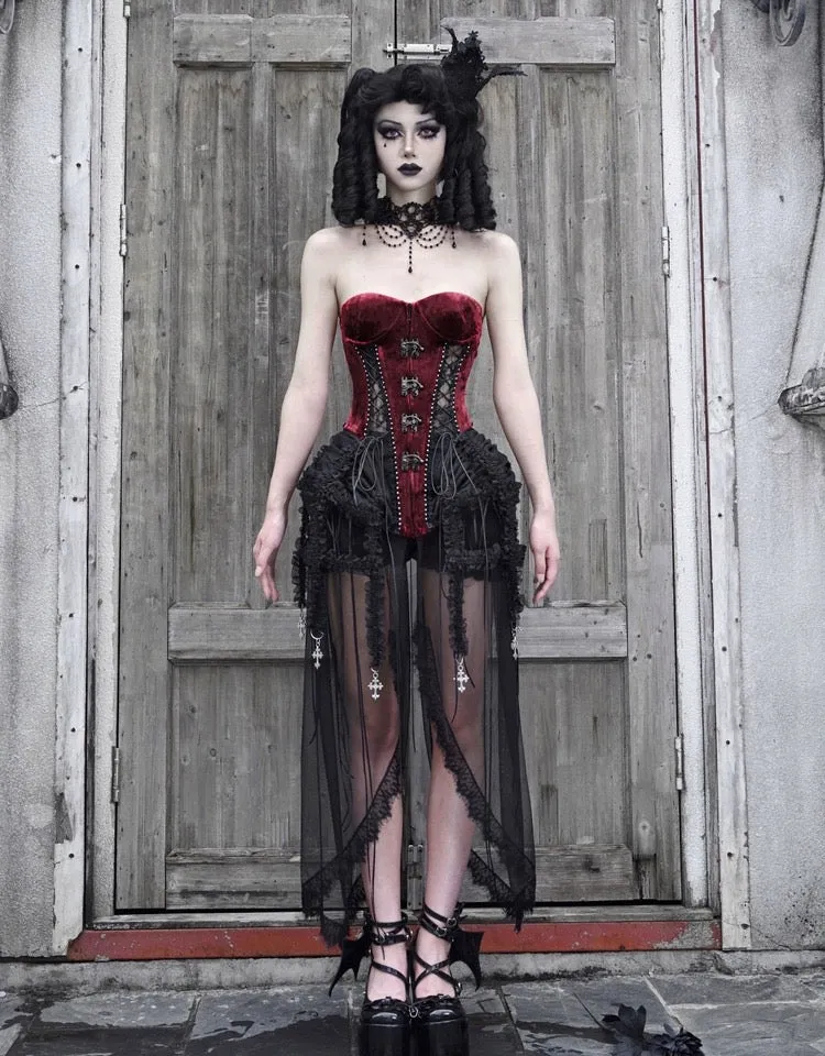 [Blood Supply]Halloween Alice Dark Gothic Corset and Lace-up Set (Red)