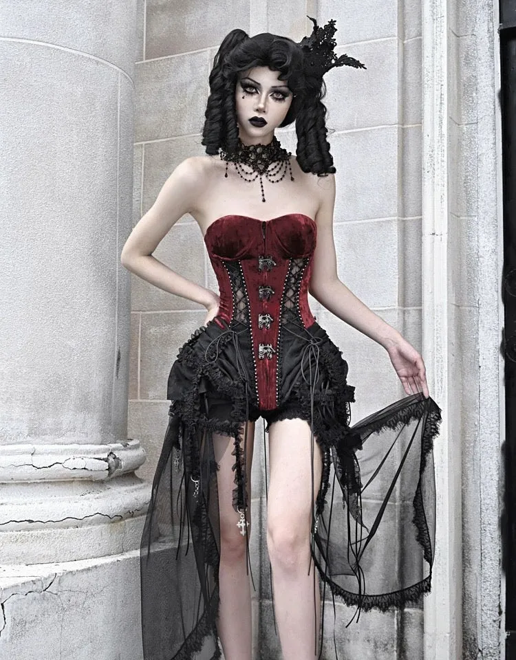 [Blood Supply]Halloween Alice Dark Gothic Corset and Lace-up Set (Red)