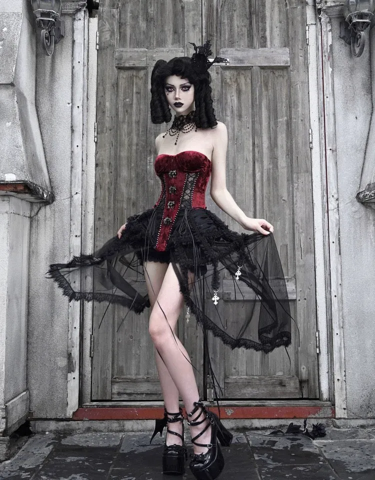 [Blood Supply]Halloween Alice Dark Gothic Corset and Lace-up Set (Red)