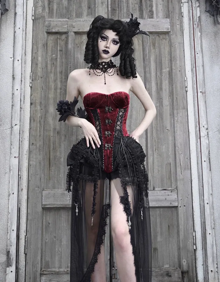 [Blood Supply]Halloween Alice Dark Gothic Corset and Lace-up Set (Red)