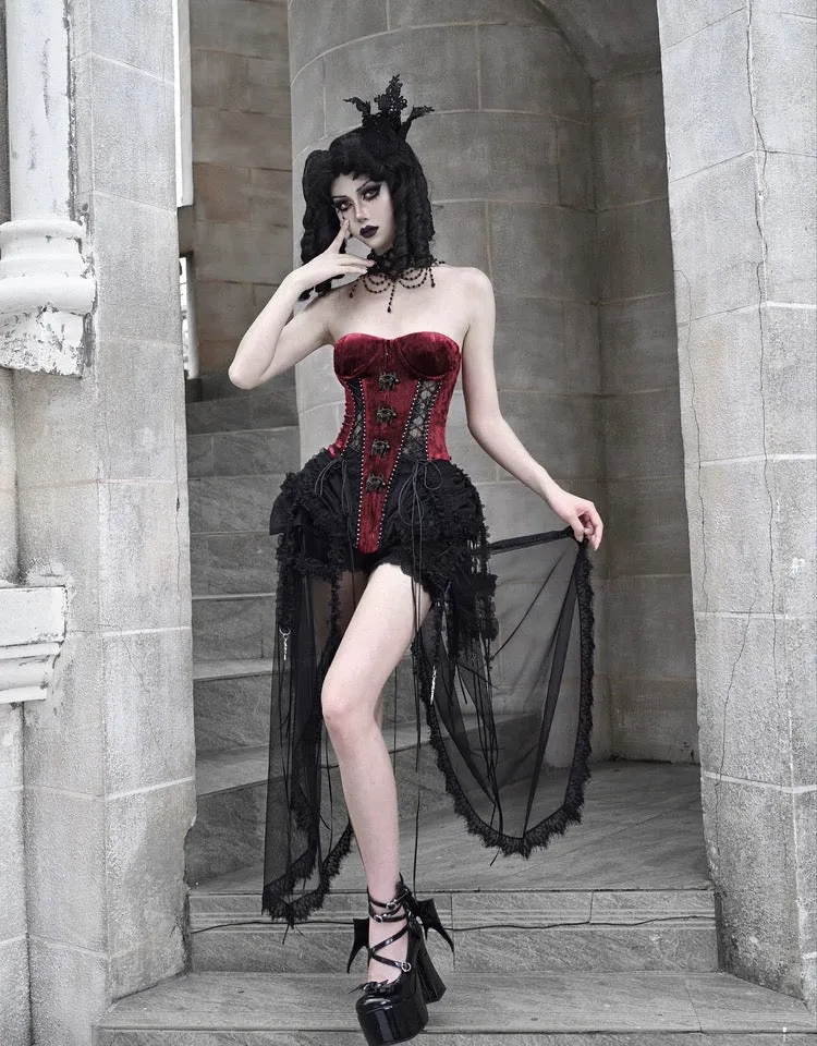 [Blood Supply]Halloween Alice Dark Gothic Corset and Lace-up Set (Red)