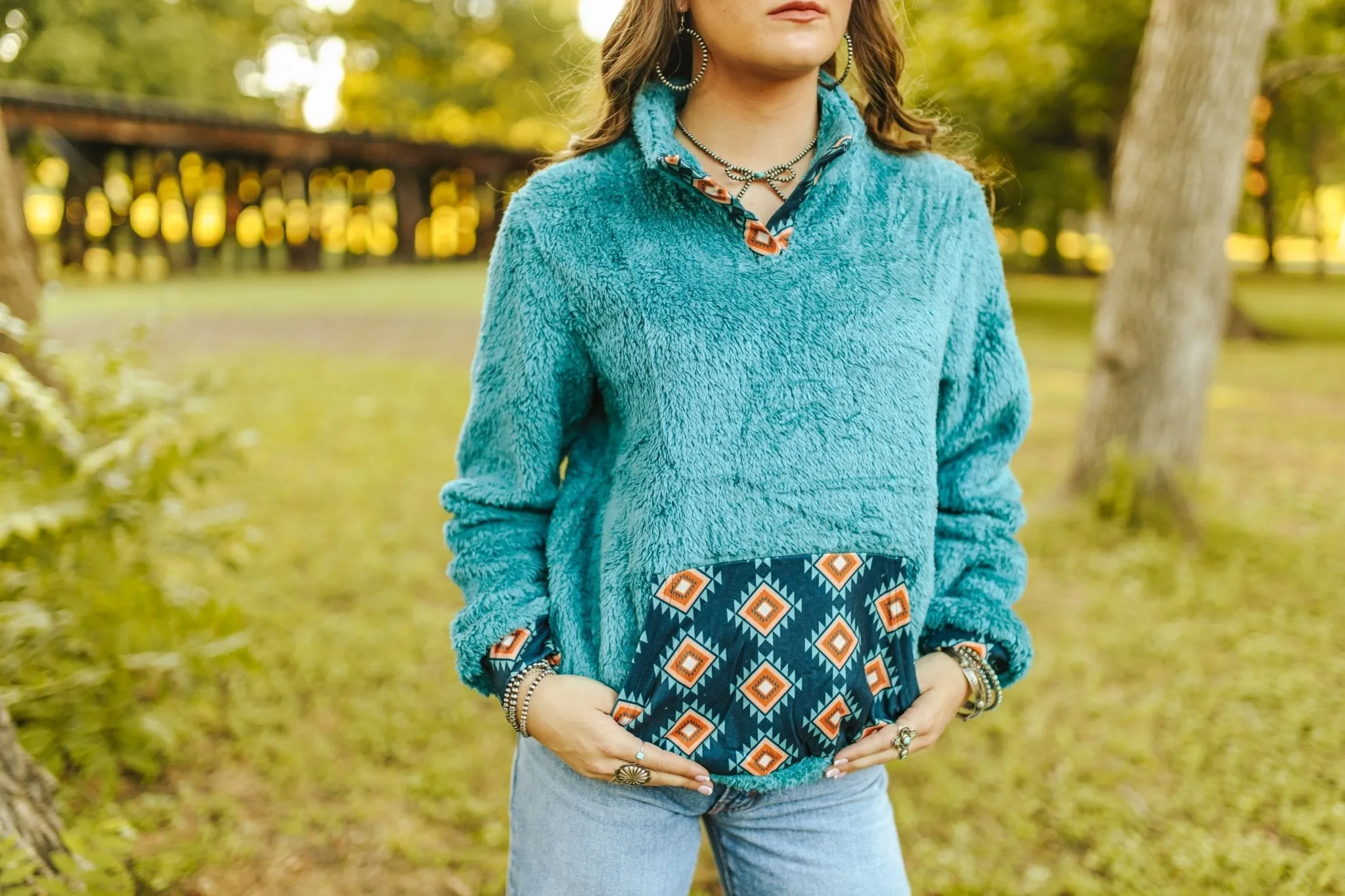 Blue Aztec Sherpa Pullover