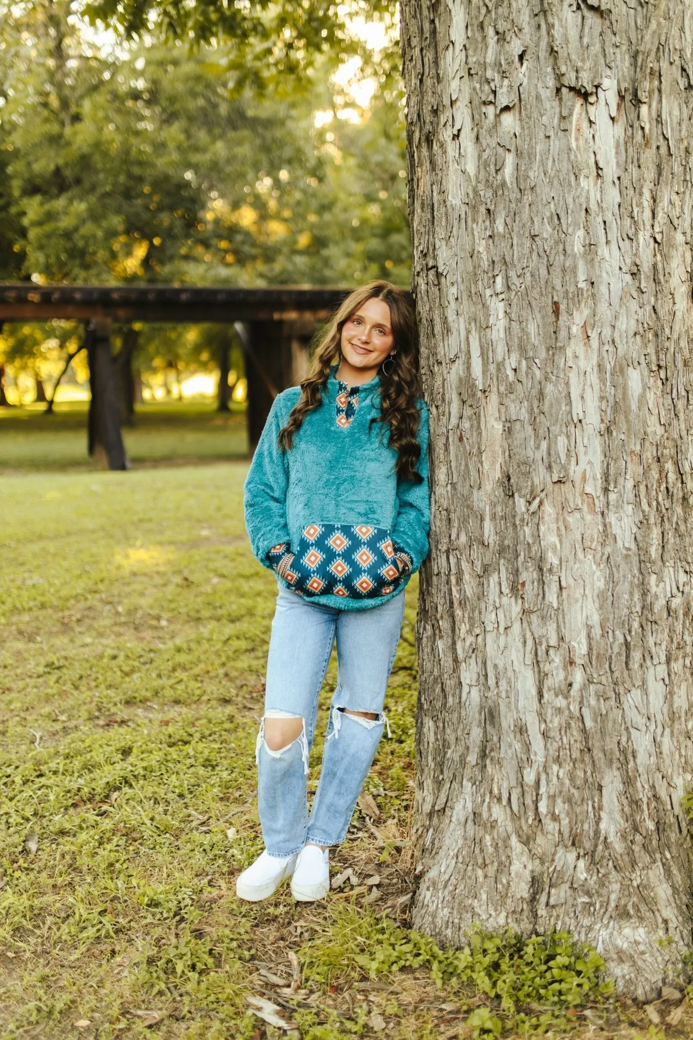 Blue Aztec Sherpa Pullover