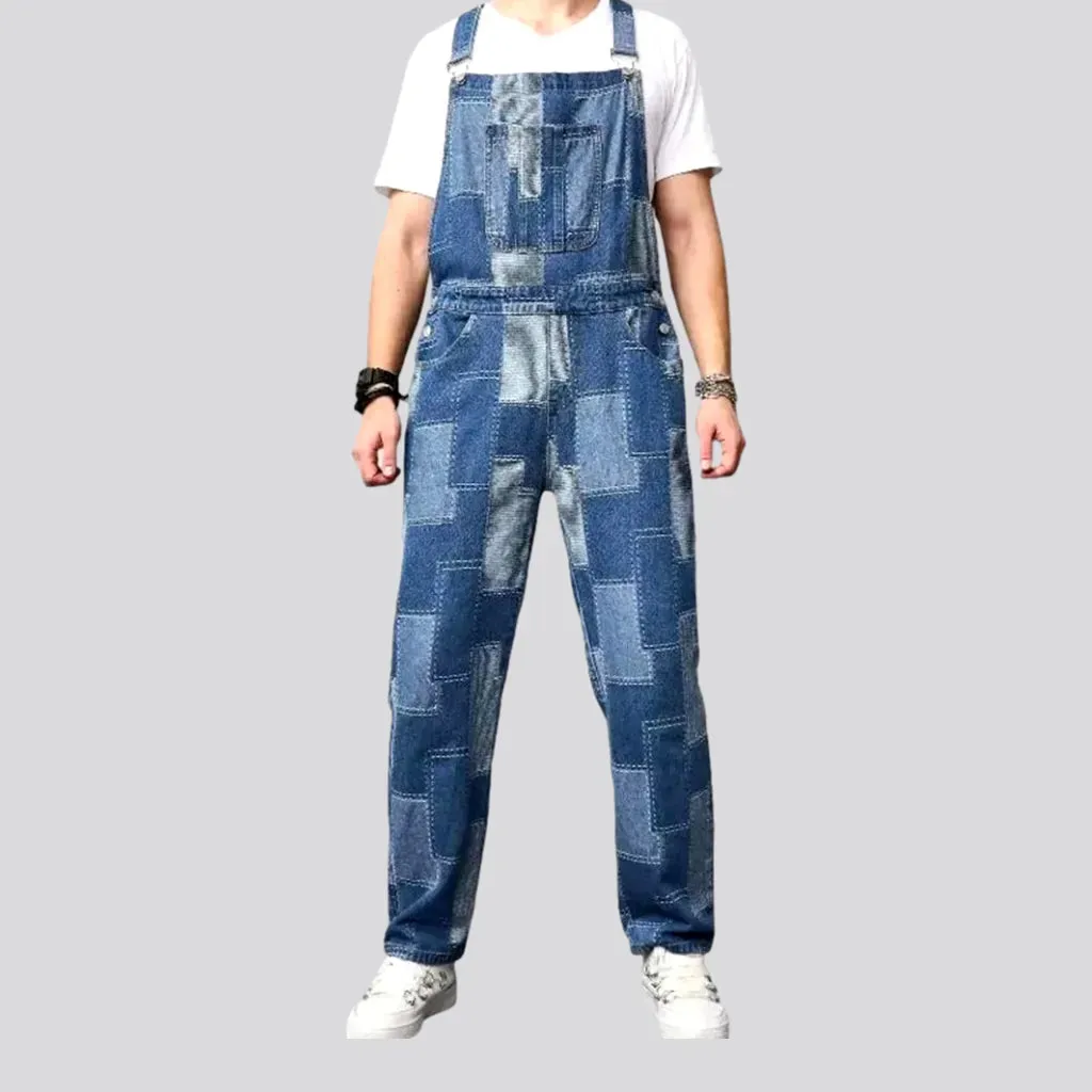 Boho patchwork design men's jeans dungaree