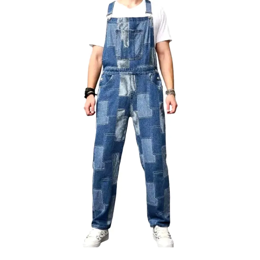 Boho patchwork design men's jeans dungaree