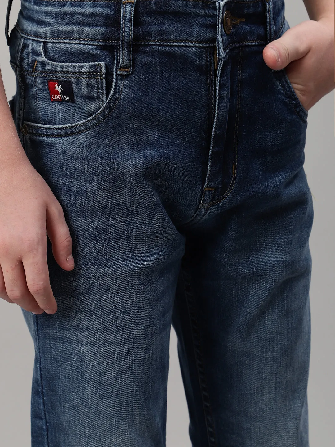 Boy's Dark Blue Solid Stretchable Jeans