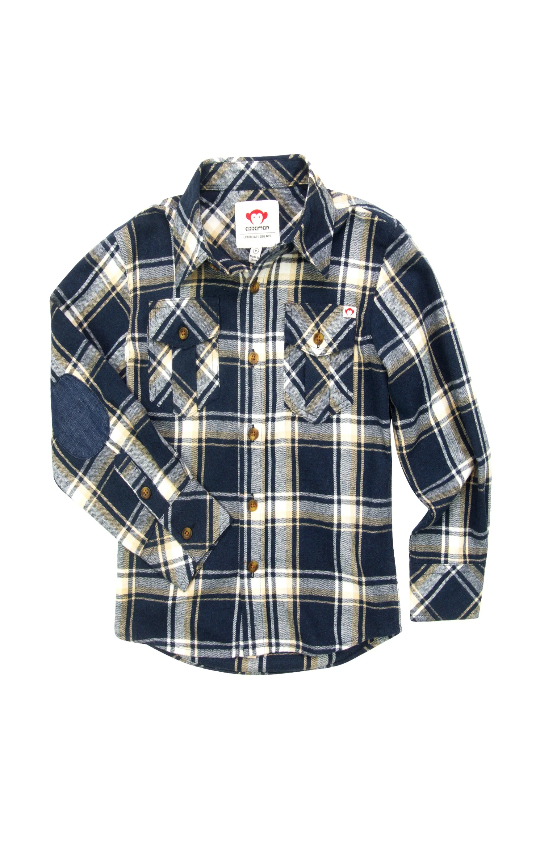 Boys Shirt Appaman Denim Blue Plaid Flannel