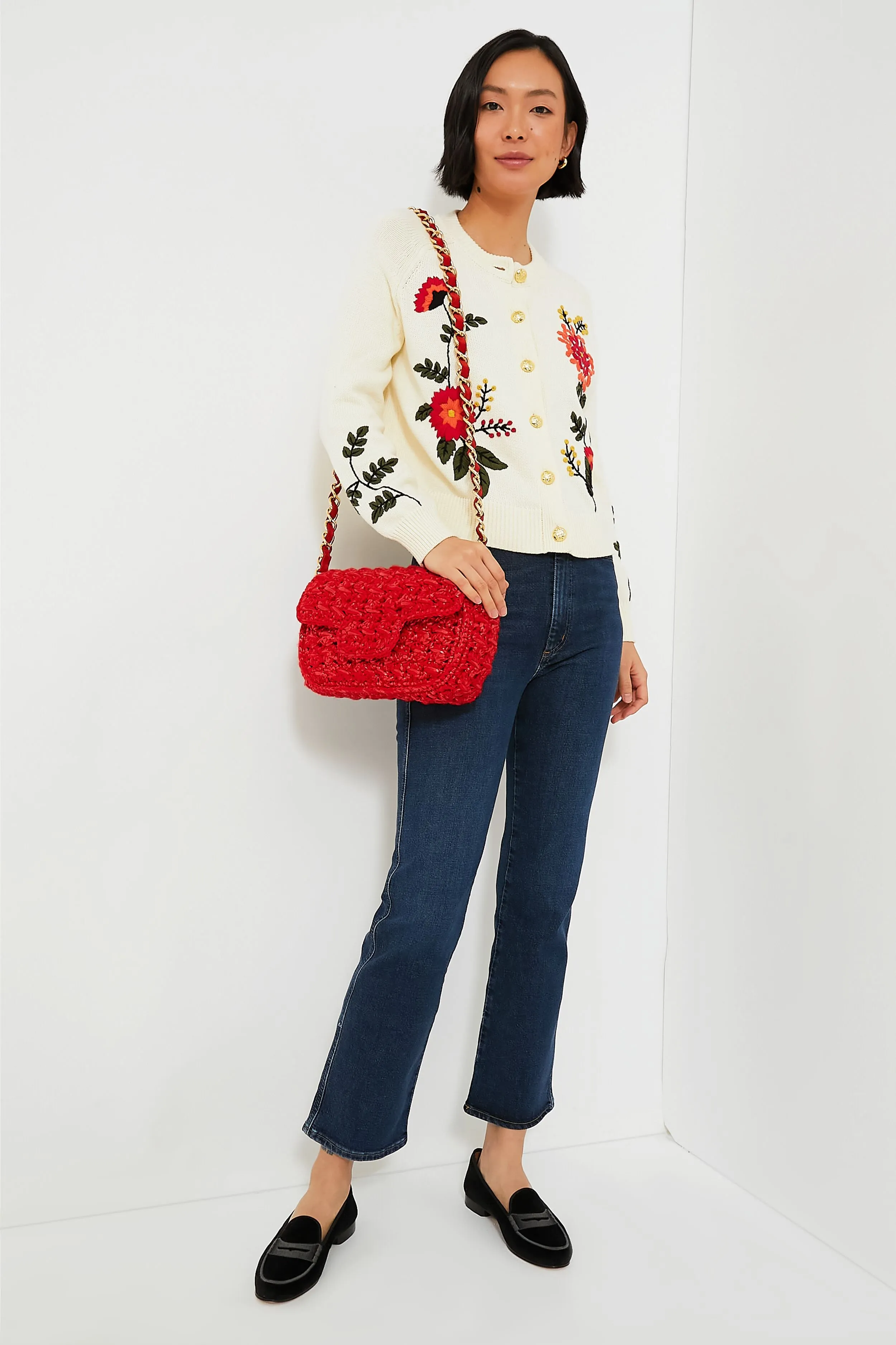 Bright Red Woven Shoulder Bag