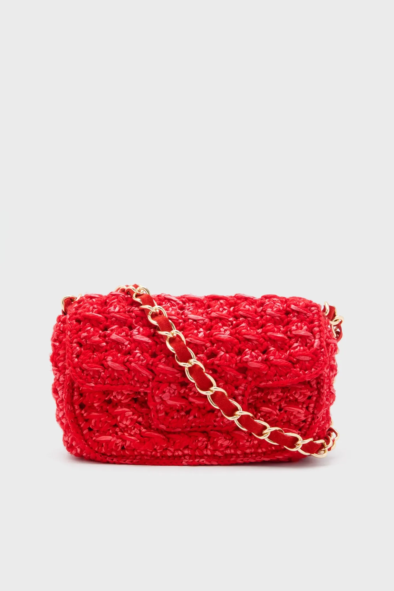 Bright Red Woven Shoulder Bag