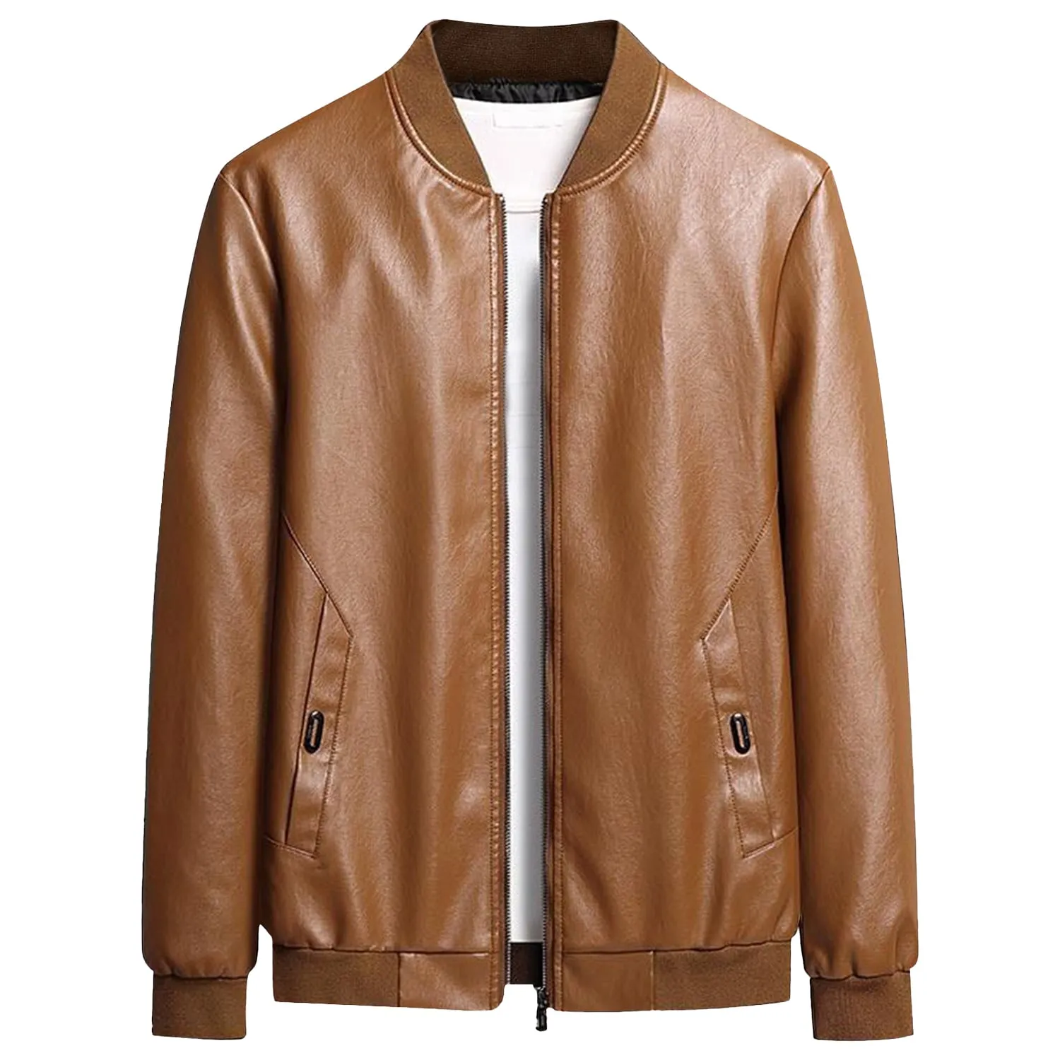 Brown Bomber Genuine Sheepskin Leather Jacket: Sporty Retro Style with a Modern Twist