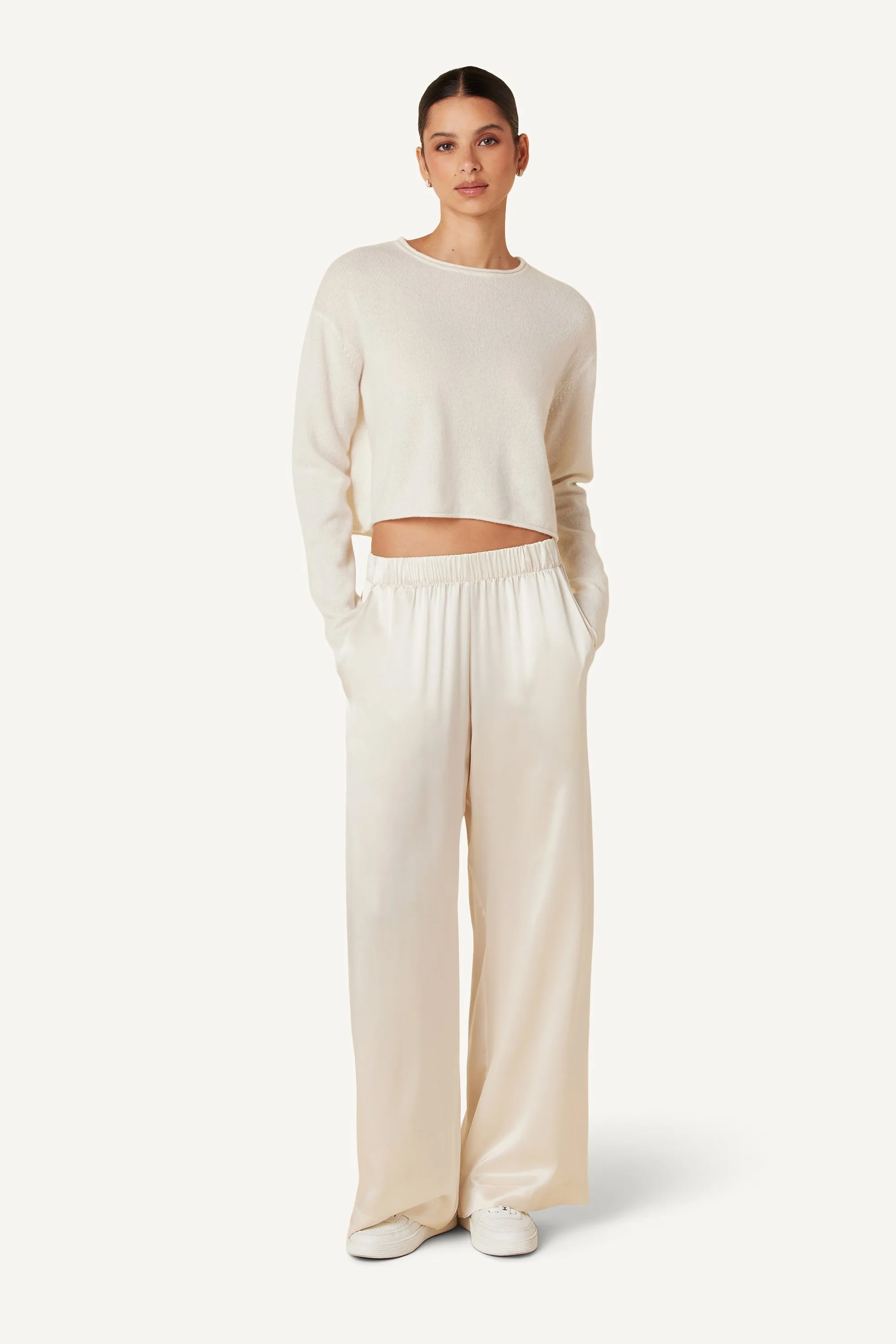 BRYNN SILK WIDE LEG PANT | GARDENIA