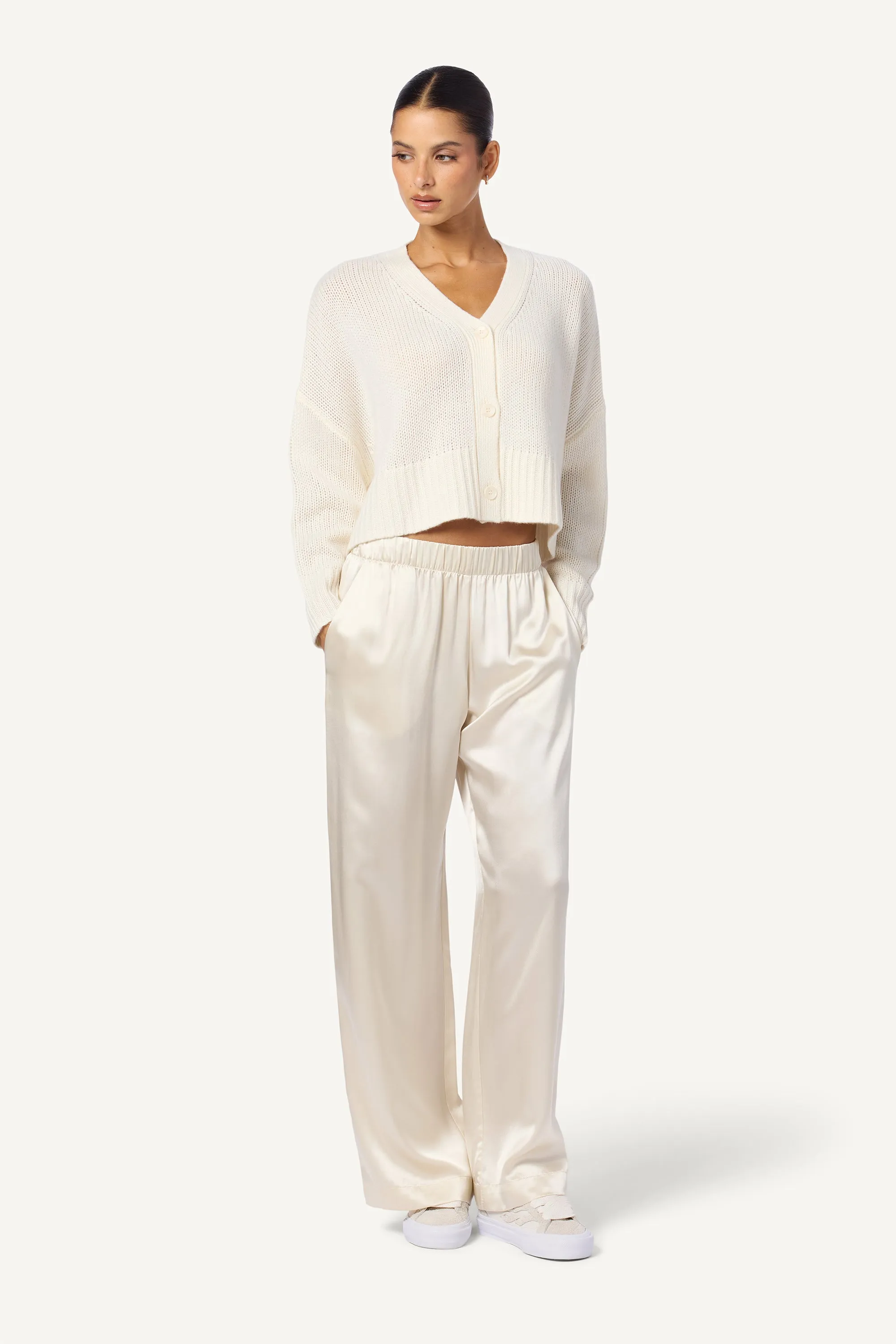 BRYNN SILK WIDE LEG PANT | GARDENIA