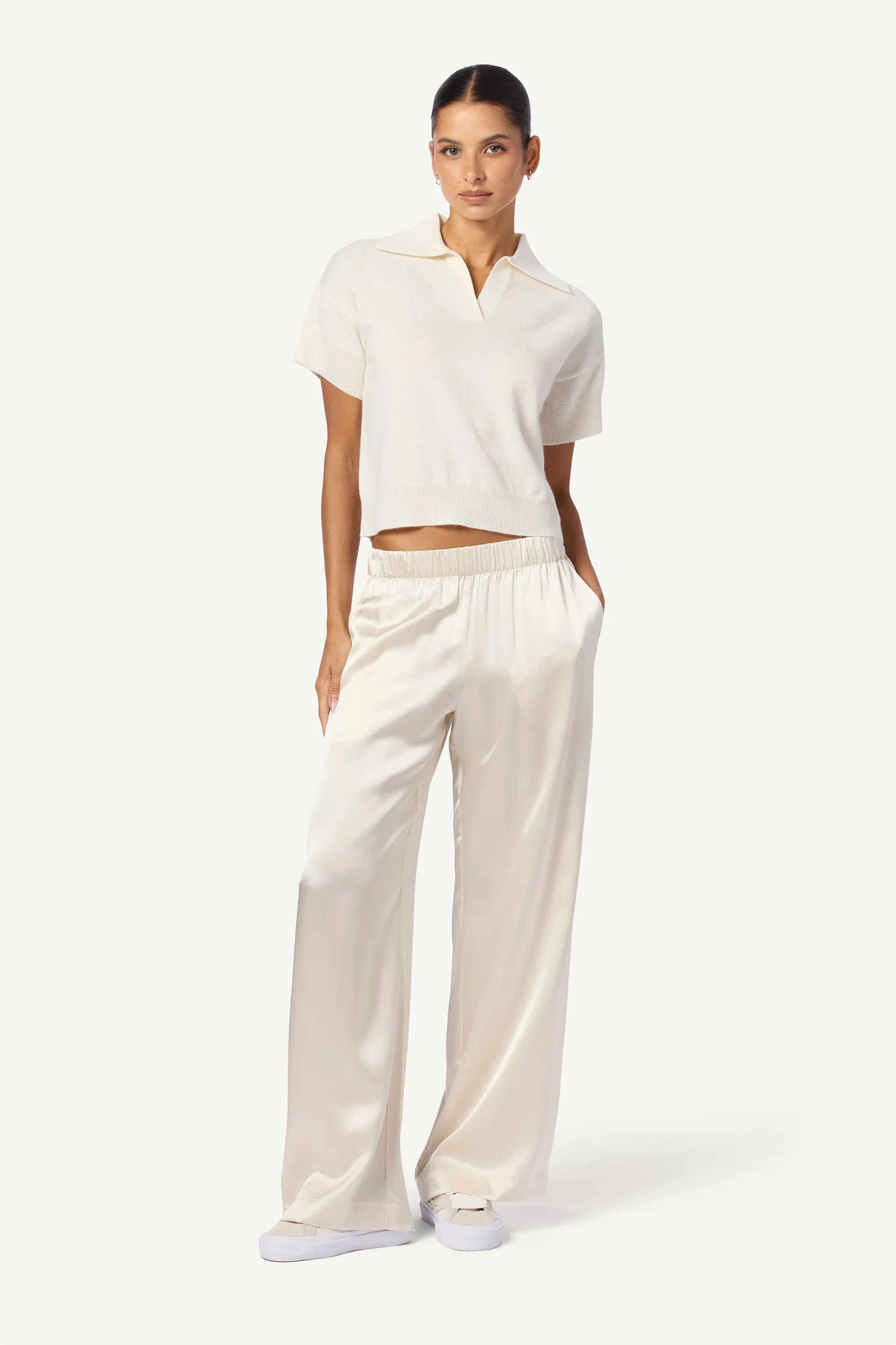 BRYNN SILK WIDE LEG PANT | GARDENIA