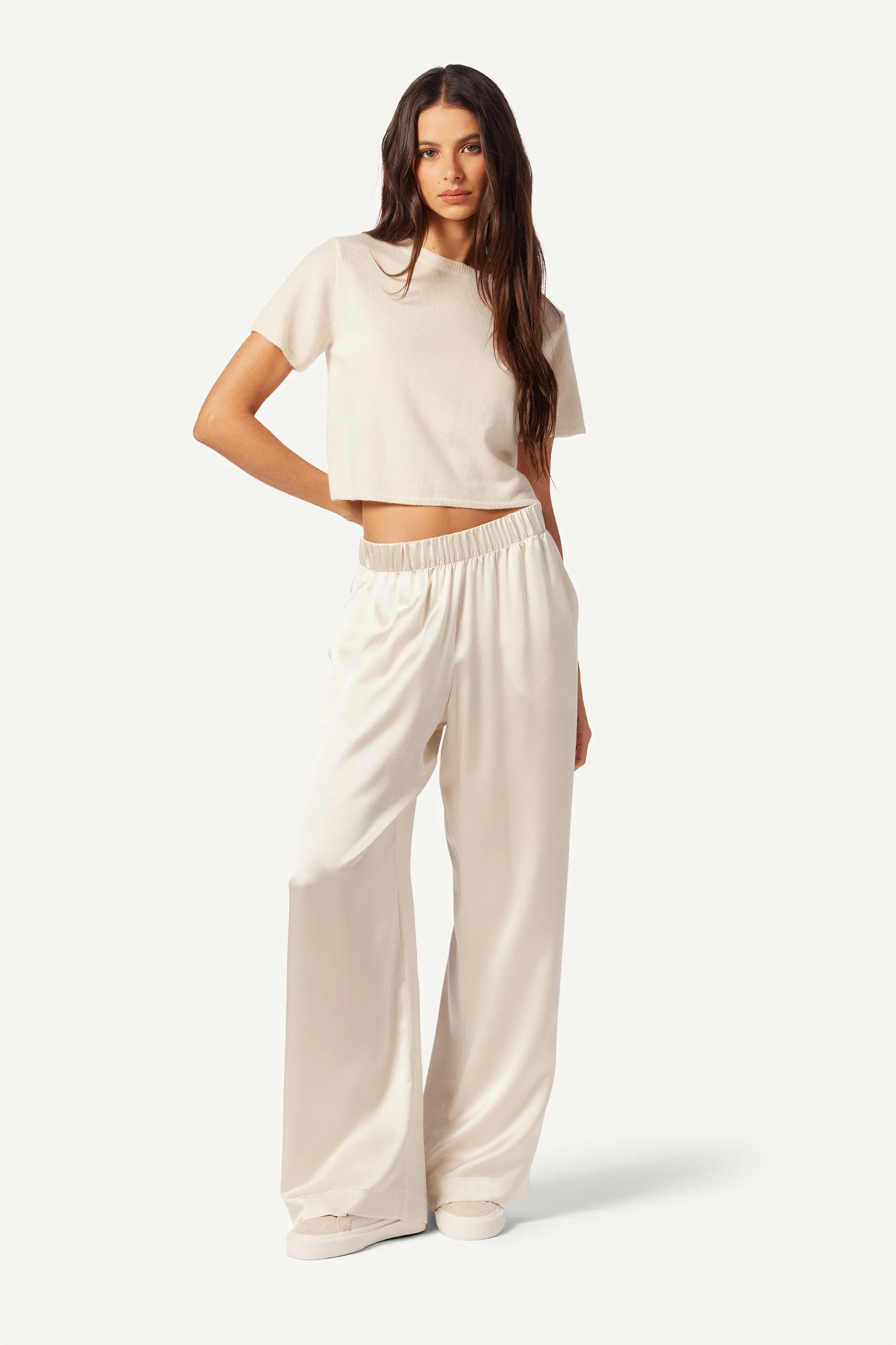 BRYNN SILK WIDE LEG PANT | GARDENIA