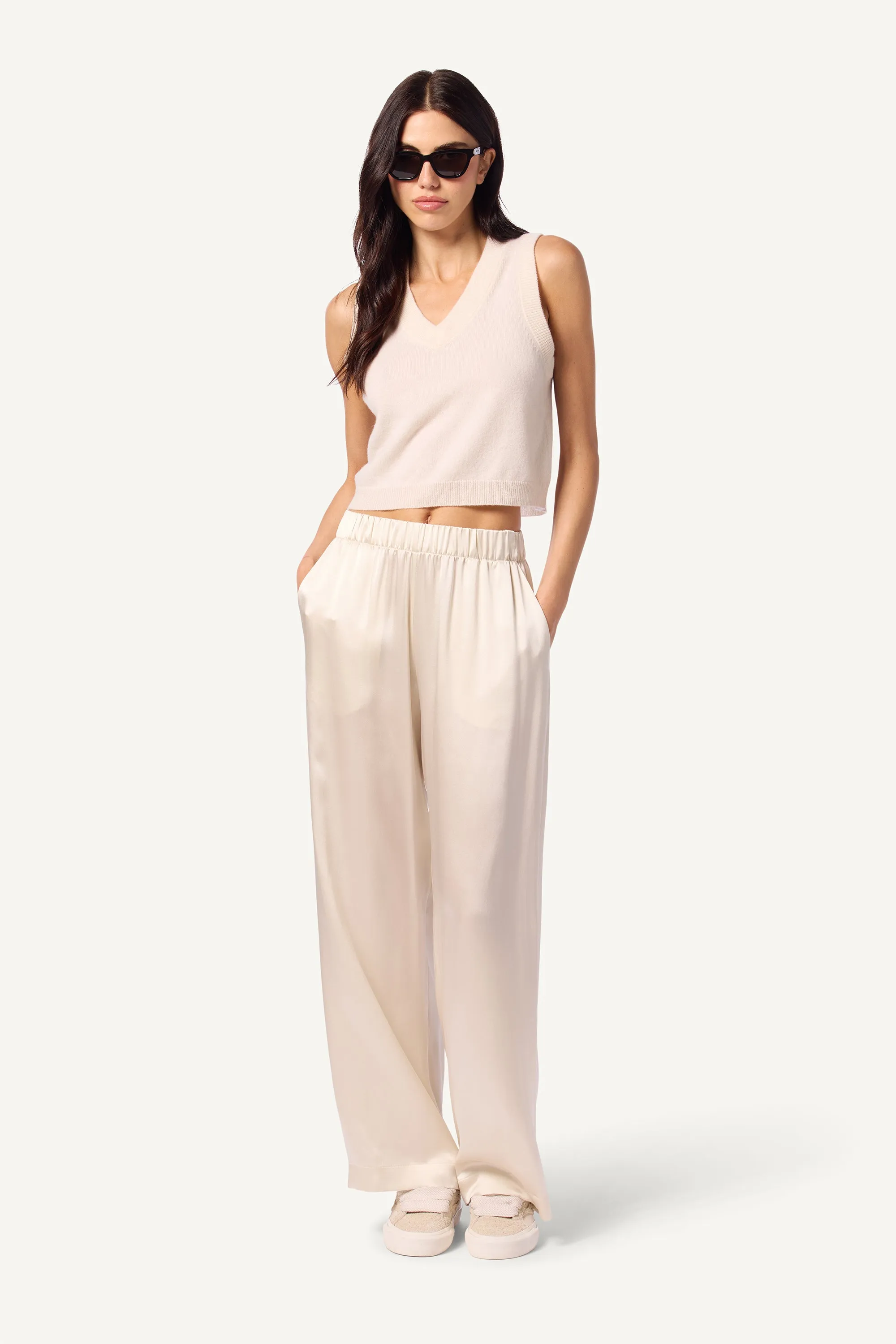 BRYNN SILK WIDE LEG PANT | GARDENIA