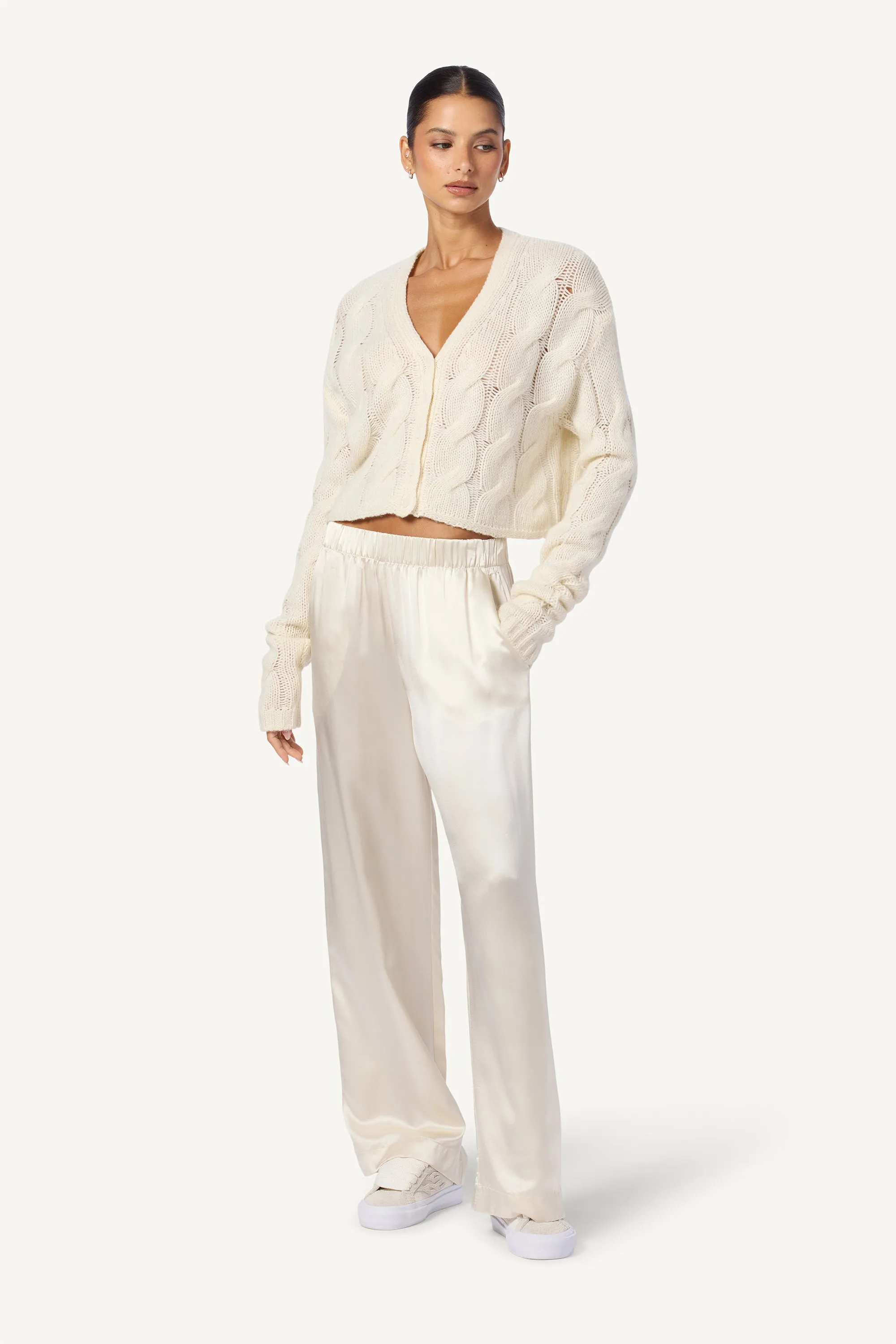 BRYNN SILK WIDE LEG PANT | GARDENIA