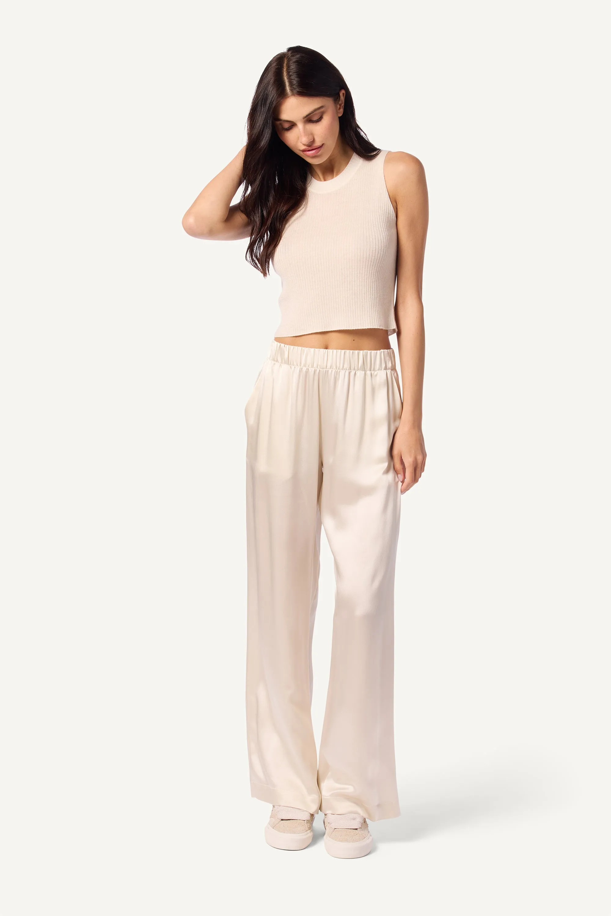 BRYNN SILK WIDE LEG PANT | GARDENIA