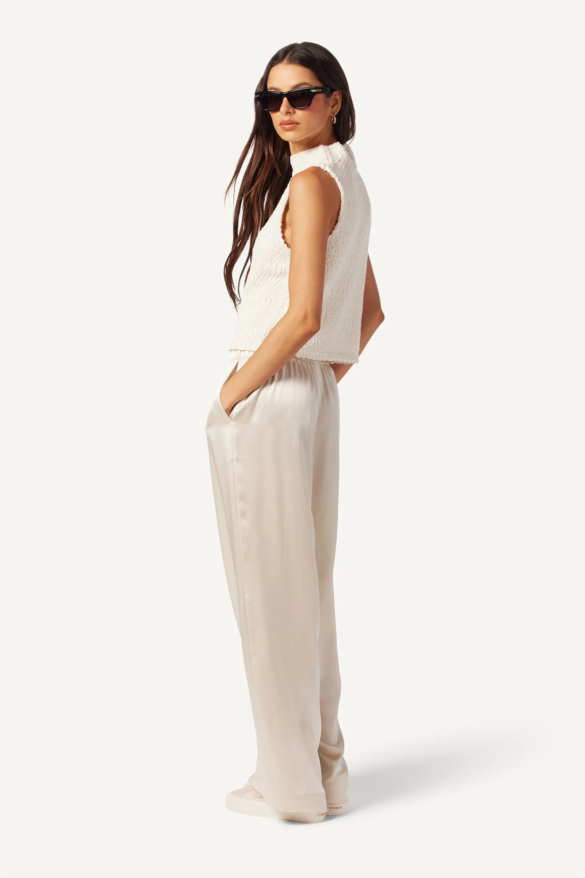 BRYNN SILK WIDE LEG PANT | GARDENIA