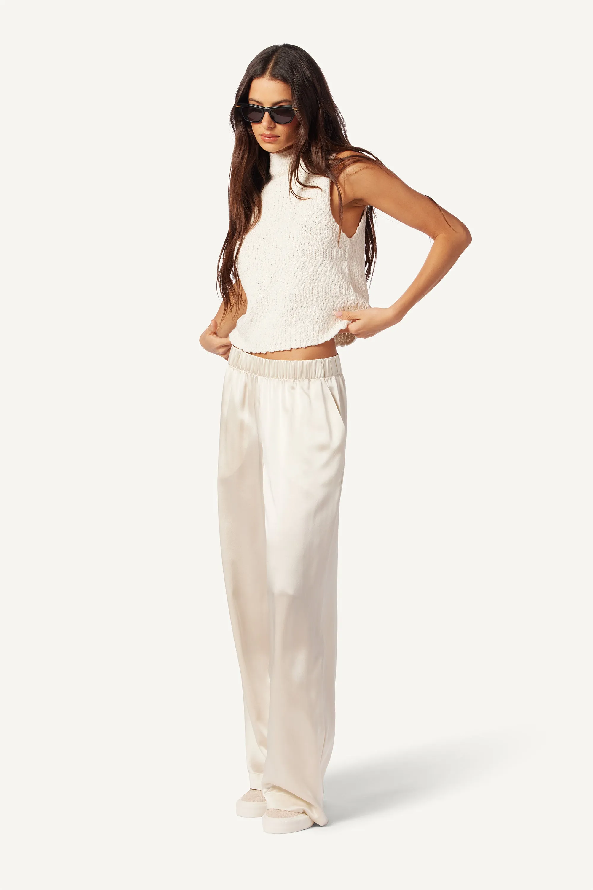 BRYNN SILK WIDE LEG PANT | GARDENIA